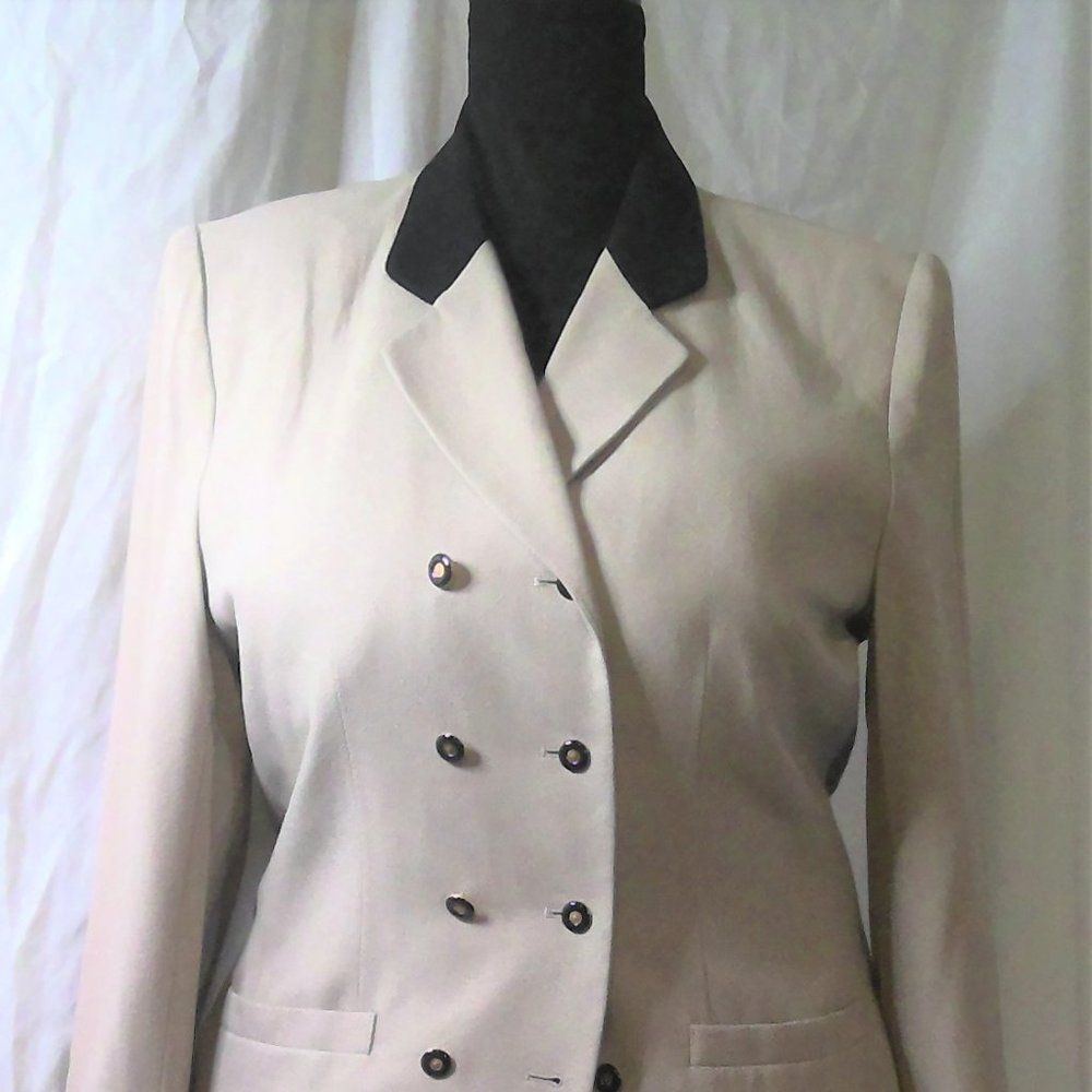 Kasper Dbl Breasted Skirt Suit, Taupe and Black 16